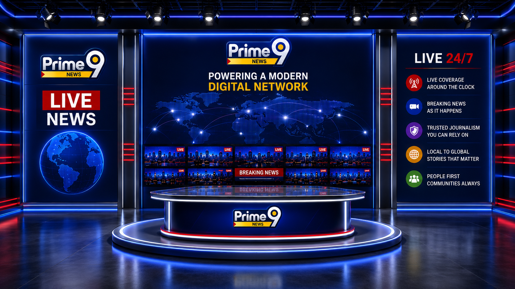 Prime9 Network broadcast newsroom