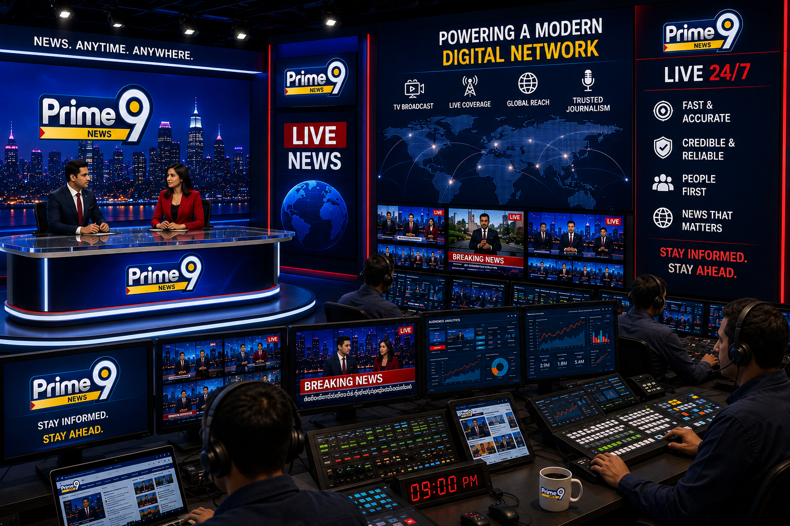 Prime9 journalists at work in the newsroom
